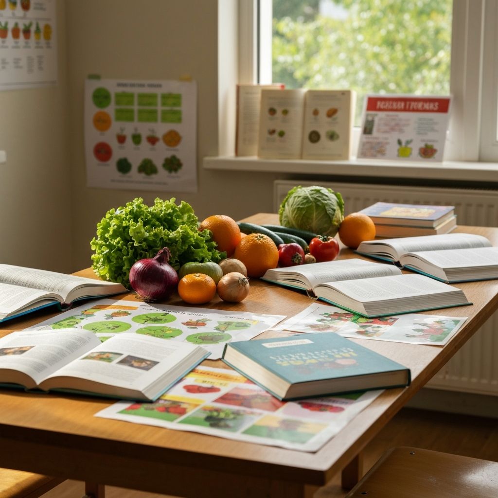 Bücher und natürliche Zutaten auf einem Tisch